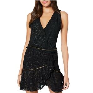 NWT RAMY BROOK Black Sleeveless Metallic Floral Ruffle Hem Lined Dress Size 8